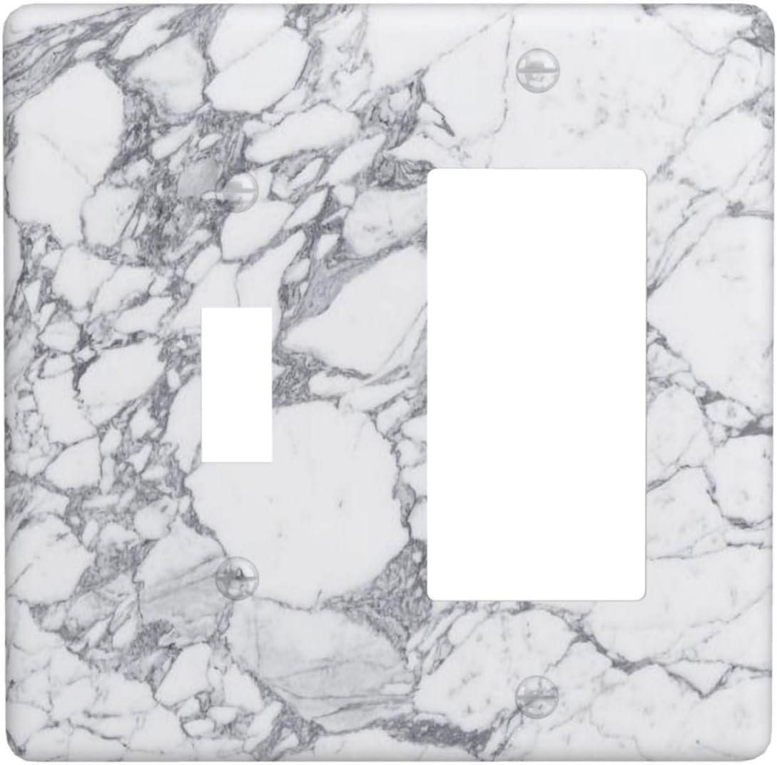 Graphics Wallplates - White Grey Marble Background Print - Double Toggle Wall Plate Cover