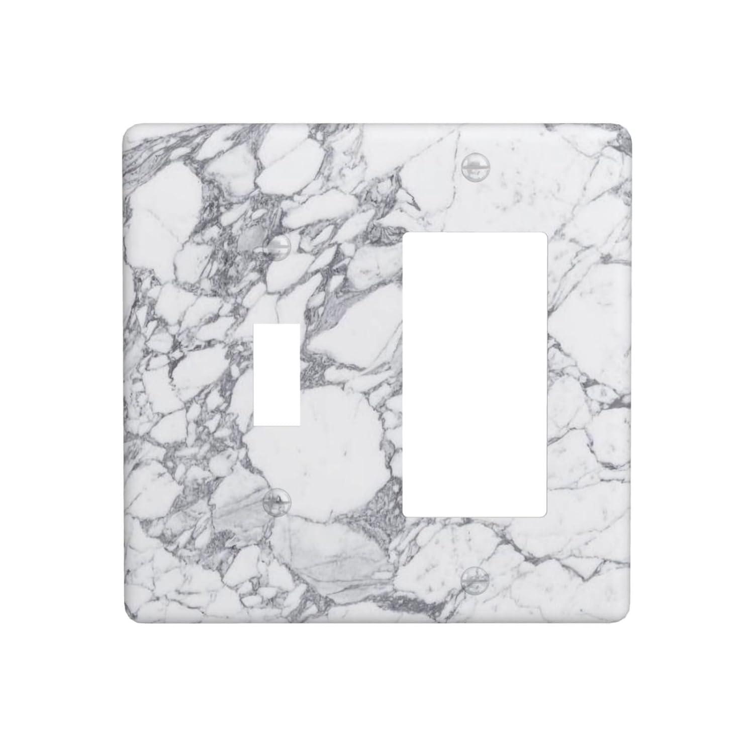 Graphics Wallplates - White Grey Marble Background Print - Double Toggle Wall Plate Cover