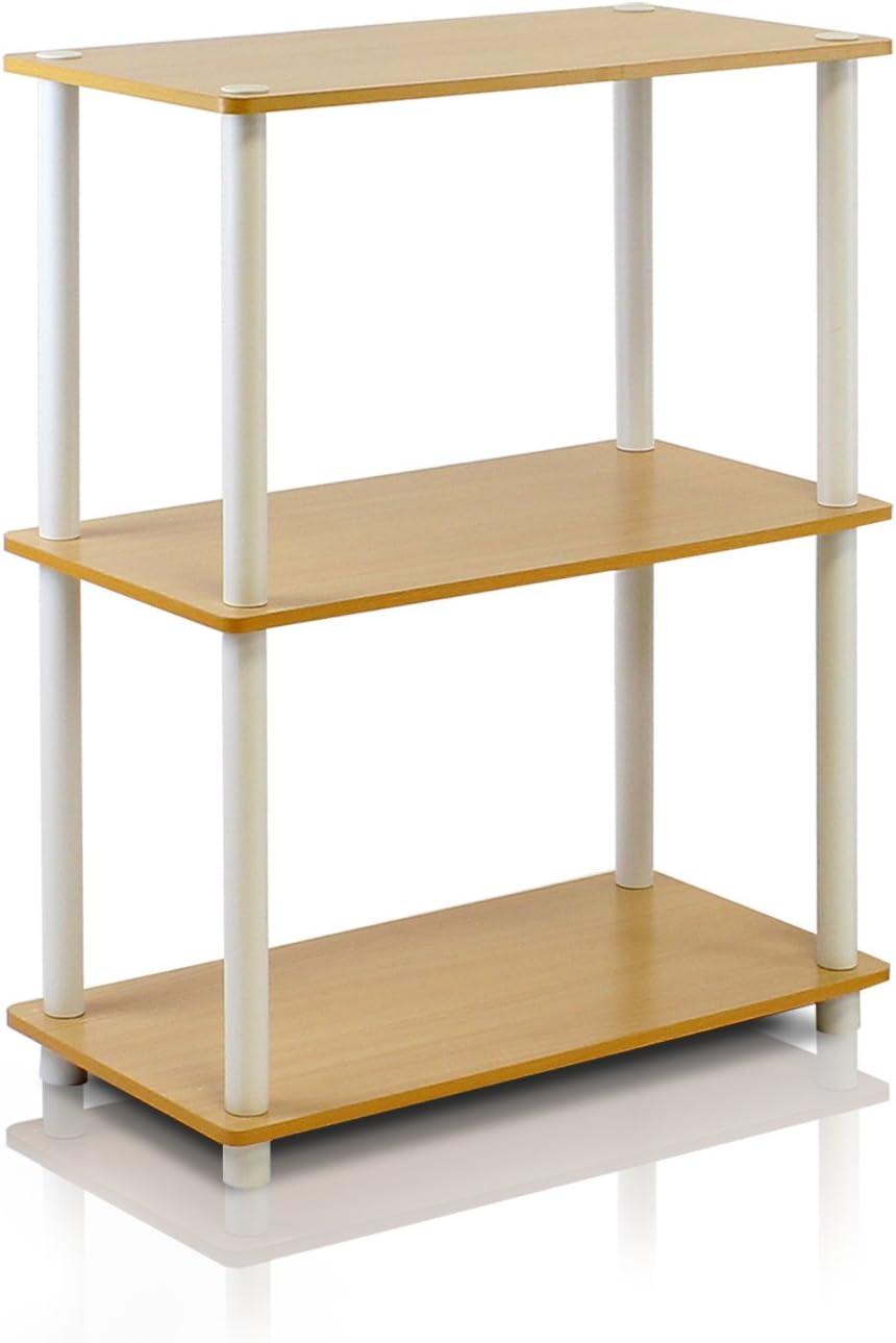 Beech and White 3-Tier Compact Wood Shelf Display Rack