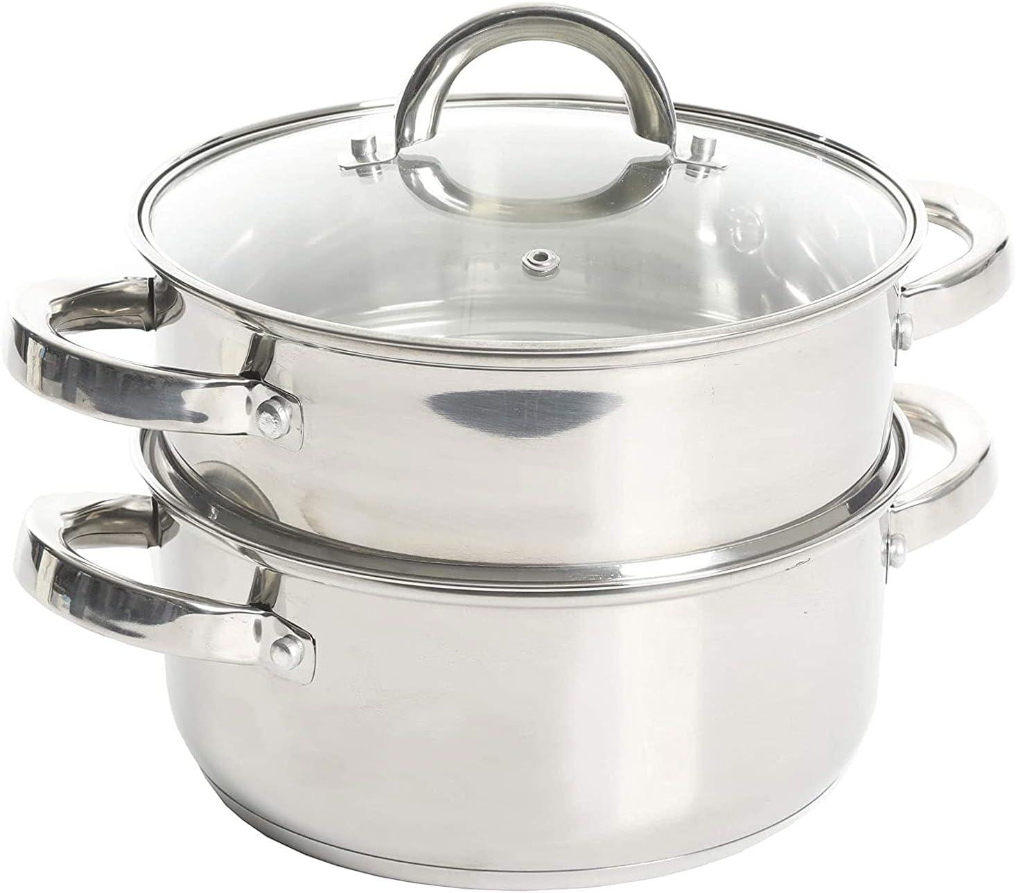 Hali 3-Quart Stainless Steel Steamer Set with Glass Lid