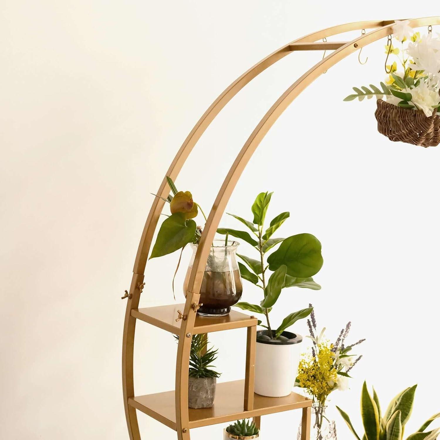 Efavormart 40.55" x 14.17" x 3.94" 4-Tier Gold Metal Half Moon Plant Stand