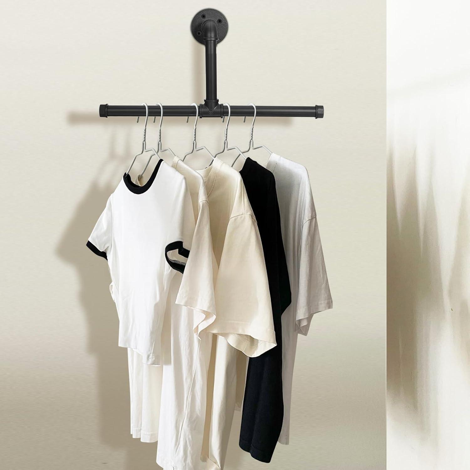 uxcell 2 Set Industrial Pipe Clothes Rack Wall Mounted, 18 Inch Clothing Rack for Hanging Clothes, Floating Metal Garment Bar for Bedroom, Bathroom, Clothing Store Black