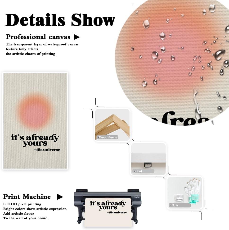 Colorful Aura Motivationa Canvas Wall Art It Is Already Yours The Universe Inspirational Poster Aesthetic Pink Aura Print Painting Spiritual Affirmation Danish Pastel Room Decor 16x24in Unframed