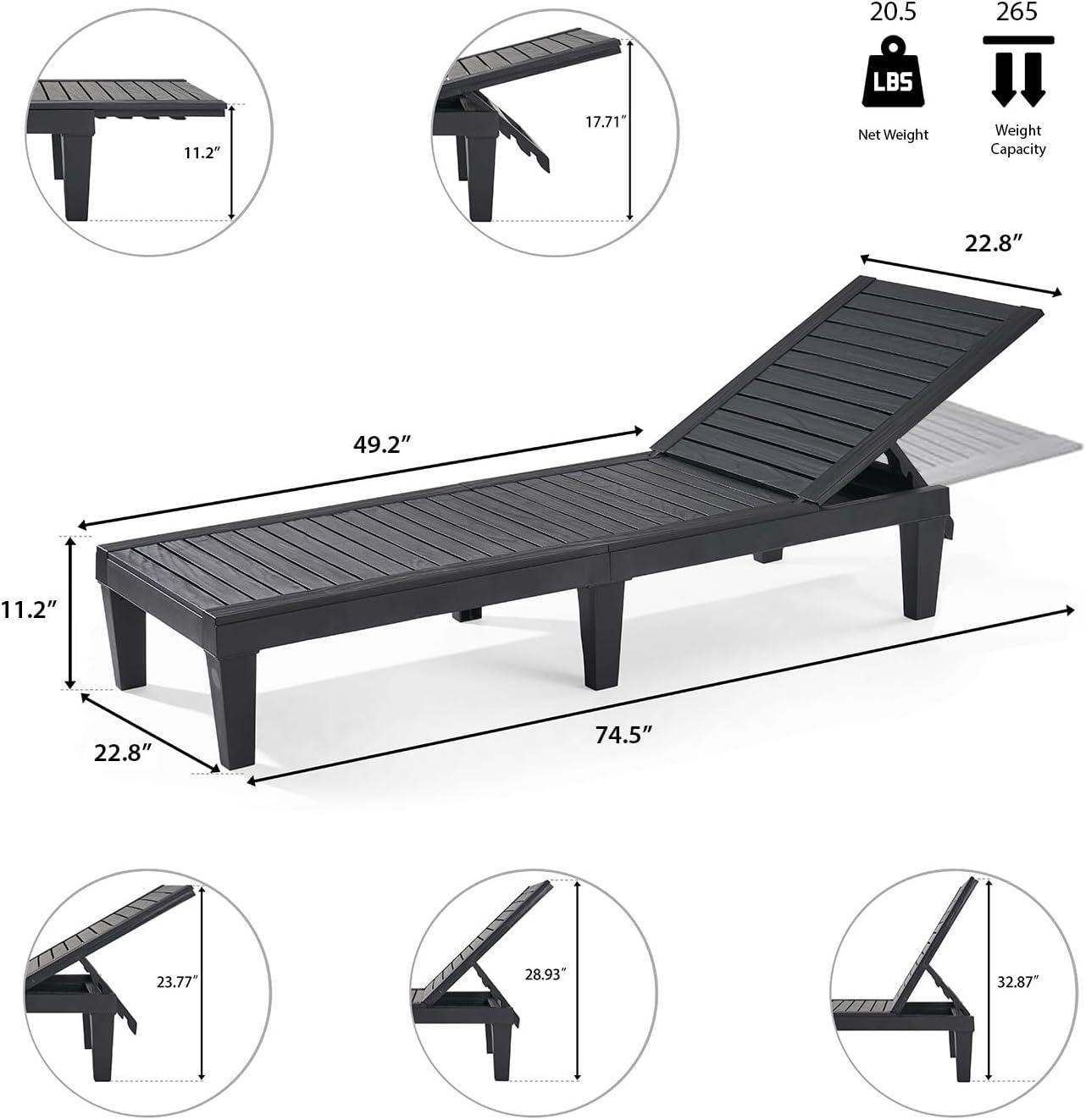 Nestl Waterproof, Lightweight, and Adjustable Outdoor Polyresin Chaise Lounge Set for Patio