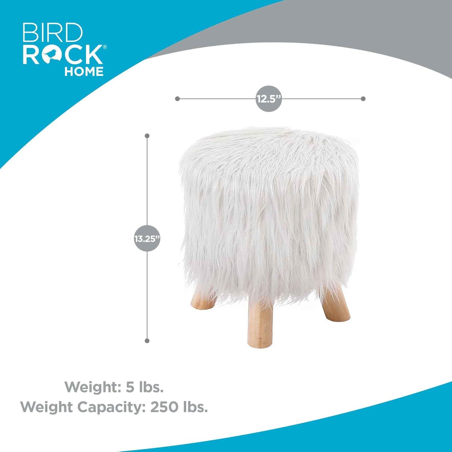 AFD Woolly Faux Pouf Ottoman Stool With Natural Log Feet