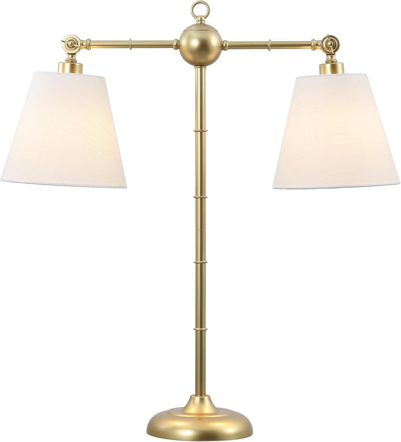 Gold Adjustable Dual White Shade Library Table Lamp