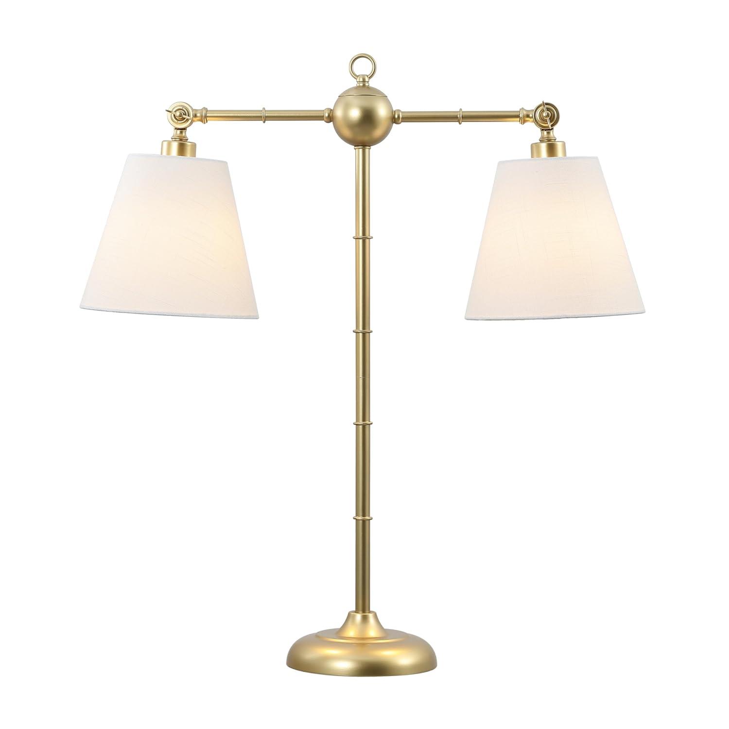 Gold Adjustable Dual White Shade Library Table Lamp