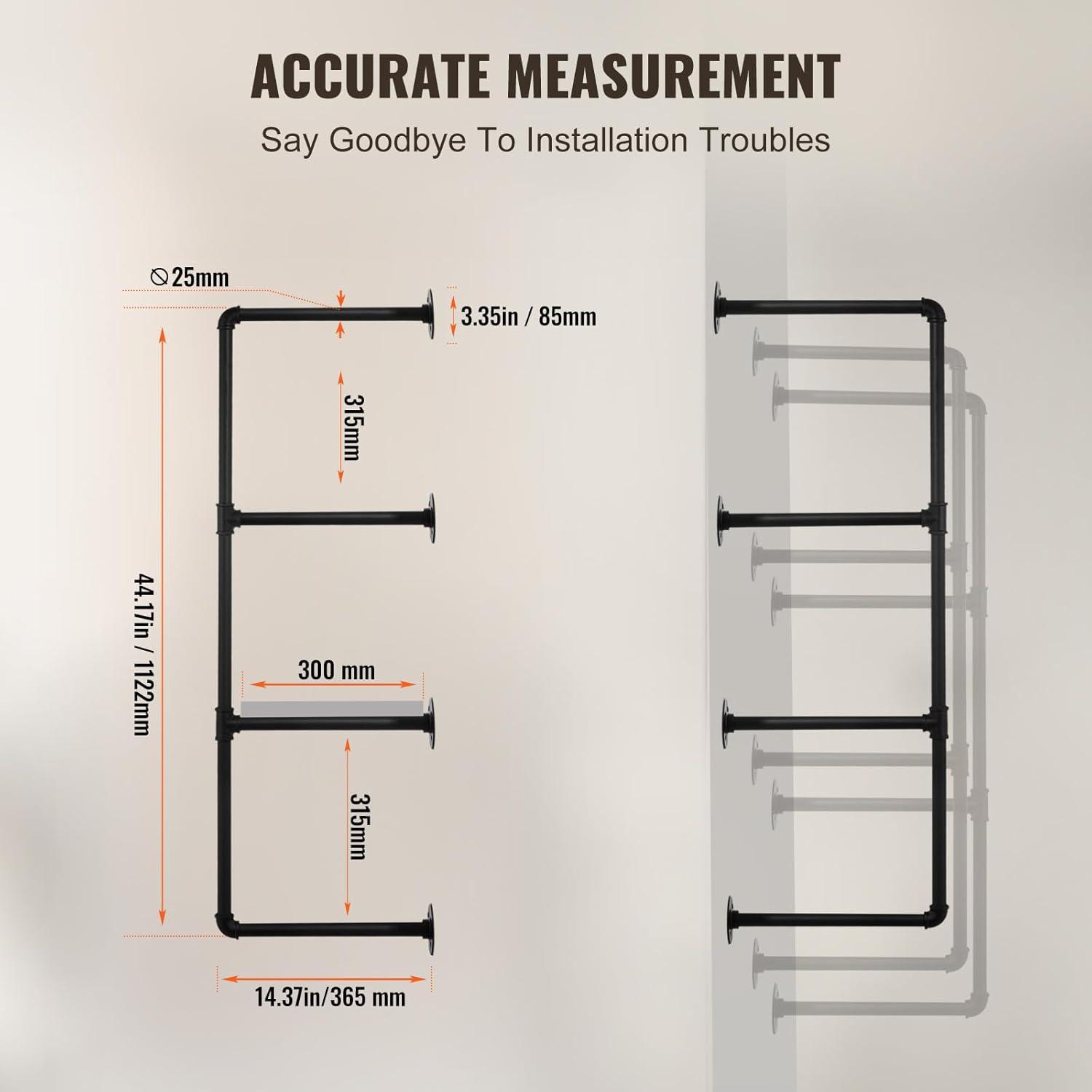 17 Stories Industrial Pipe Shelf 4 Tier 3PCS 11.8in W Wall-Mount Planks NOT Included