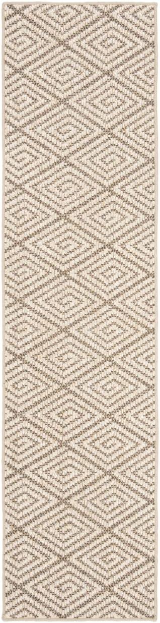 Beige and Brown Geometric Sisal Runner Rug, 2' x 8'