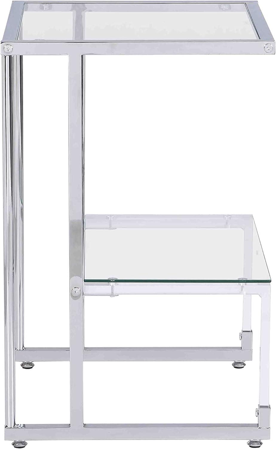 Silver Chrome and Glass 2-Tier Rectangular End Table