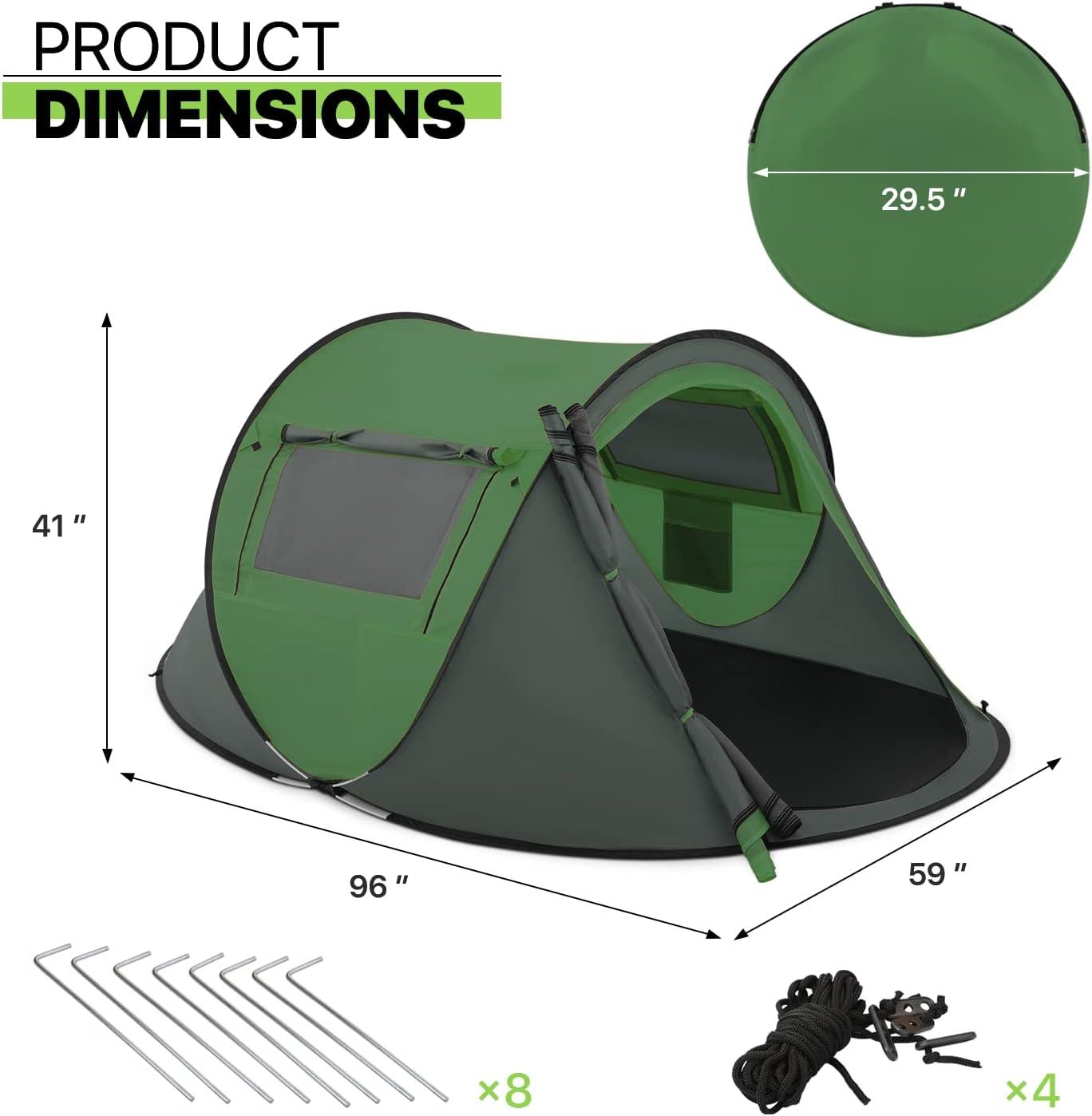 Magshion 3 Person Easy Pop Up Tent Waterproof Automatic Setup 2 Doors-Instant Family Tent for Camping Hiking Traveling, Green