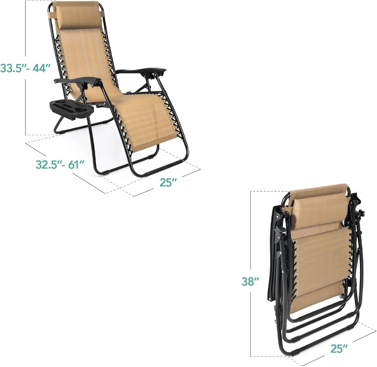 Best Choice Products Set of 2 Zero Gravity Lounge Chair Recliners for Patio, Pool w/ Cup Holder Tray - Beige