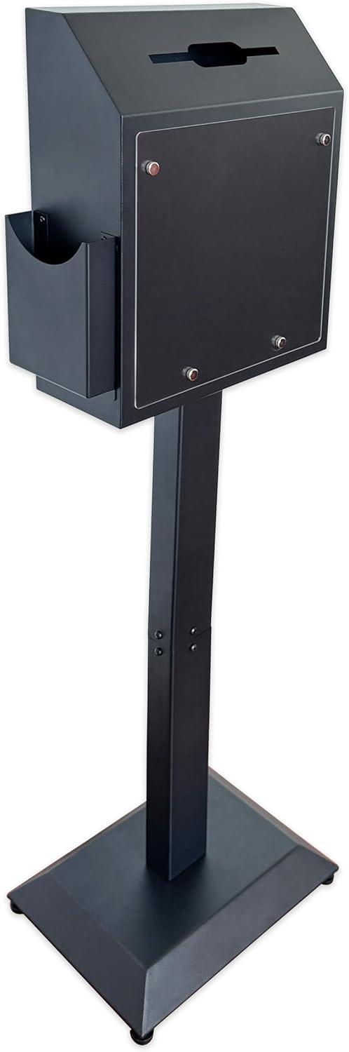 Suggestion Box with Stand,Floor Standing Offering Box,Metal Combination Lock Ballot Collection Safe Box for Voting,Charity,Donation,Church,Election,Hospital Feedback,and Car Rental Key Return, Black