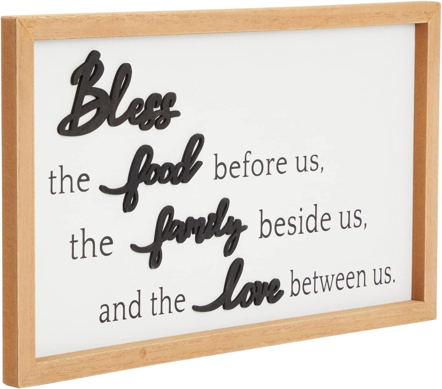 Farmlyn Creek Dining Room Wall Decor, Farmhouse Bless the Food Before Us Sign for Kitchen, 16 x 9 In