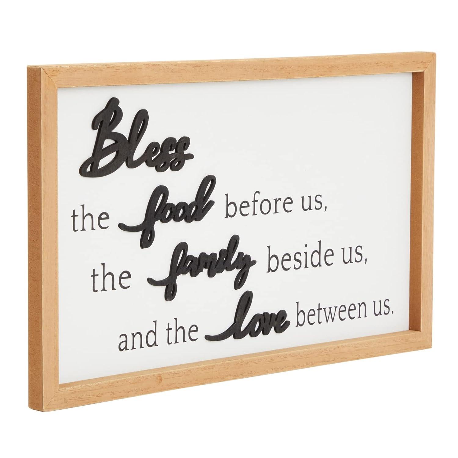 Farmlyn Creek Dining Room Wall Decor, Farmhouse Bless the Food Before Us Sign for Kitchen, 16 x 9 In