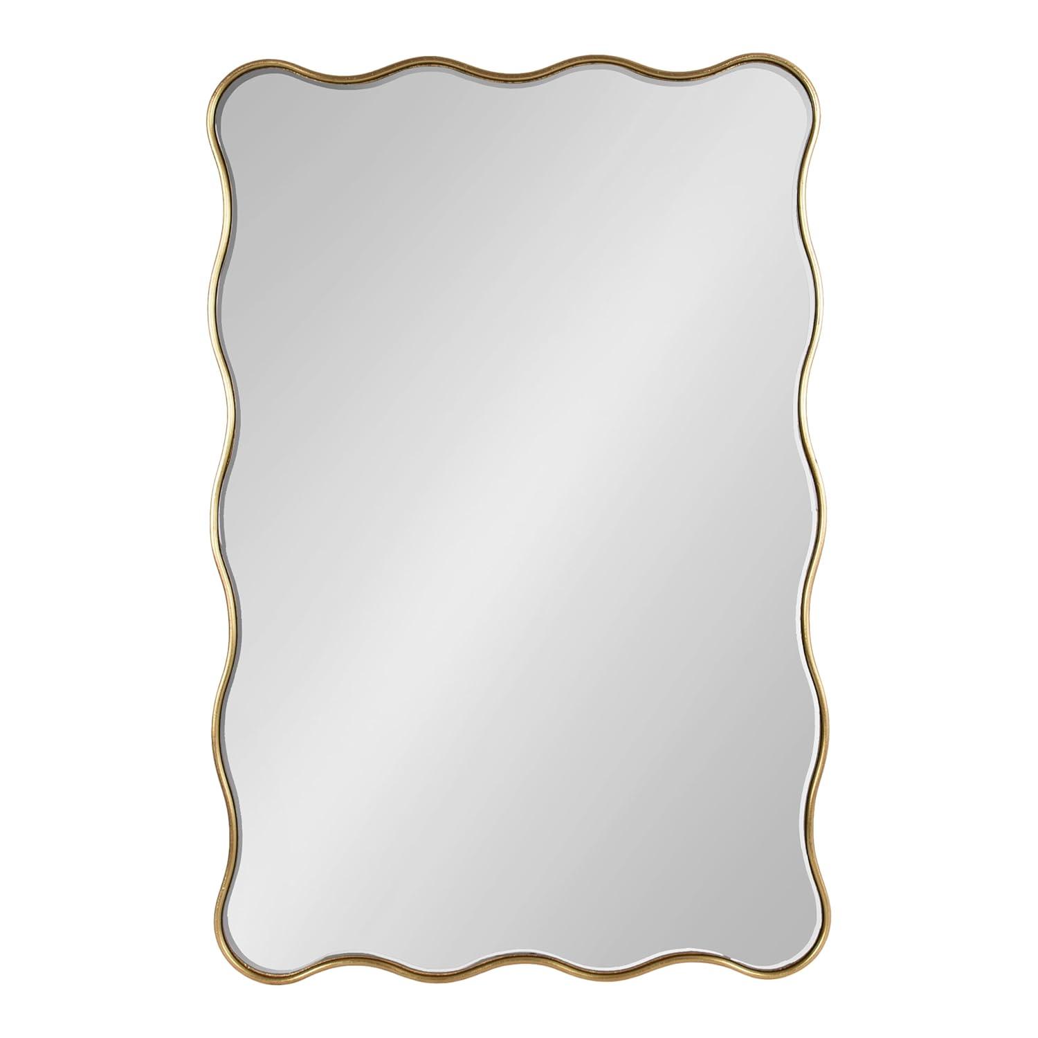 Kate & Laurel All Things Decor 24"x36" Viona Rectangle Scalloped Mirror Gold: Elegant Wavy Design, No Assembly Required
