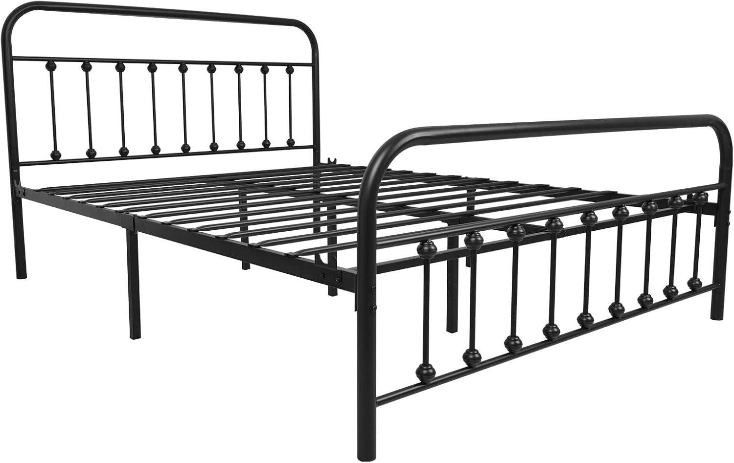 Black Queen Metal Bed Frame with Headboard and Footboard