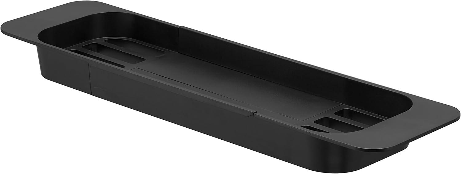 Black Expandable Plastic Bathtub Caddy with Storage