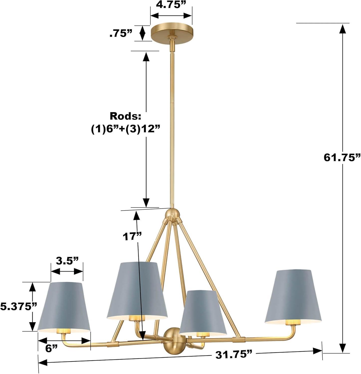 Vibrant Gold and Blue 4-Light Metal Chandelier