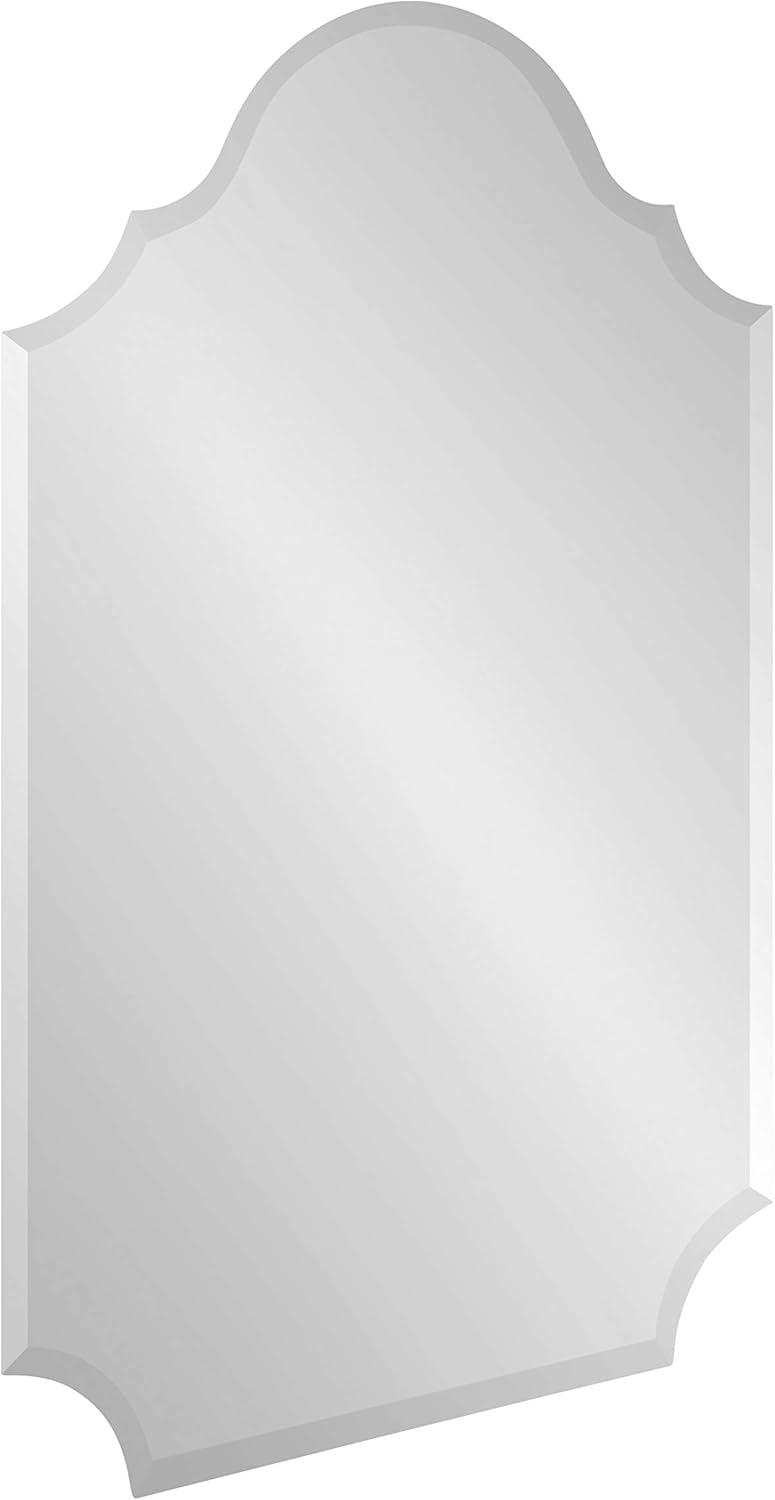 Elegant Frameless Scalloped Arch Wall Mirror, 24 x 36 Silver