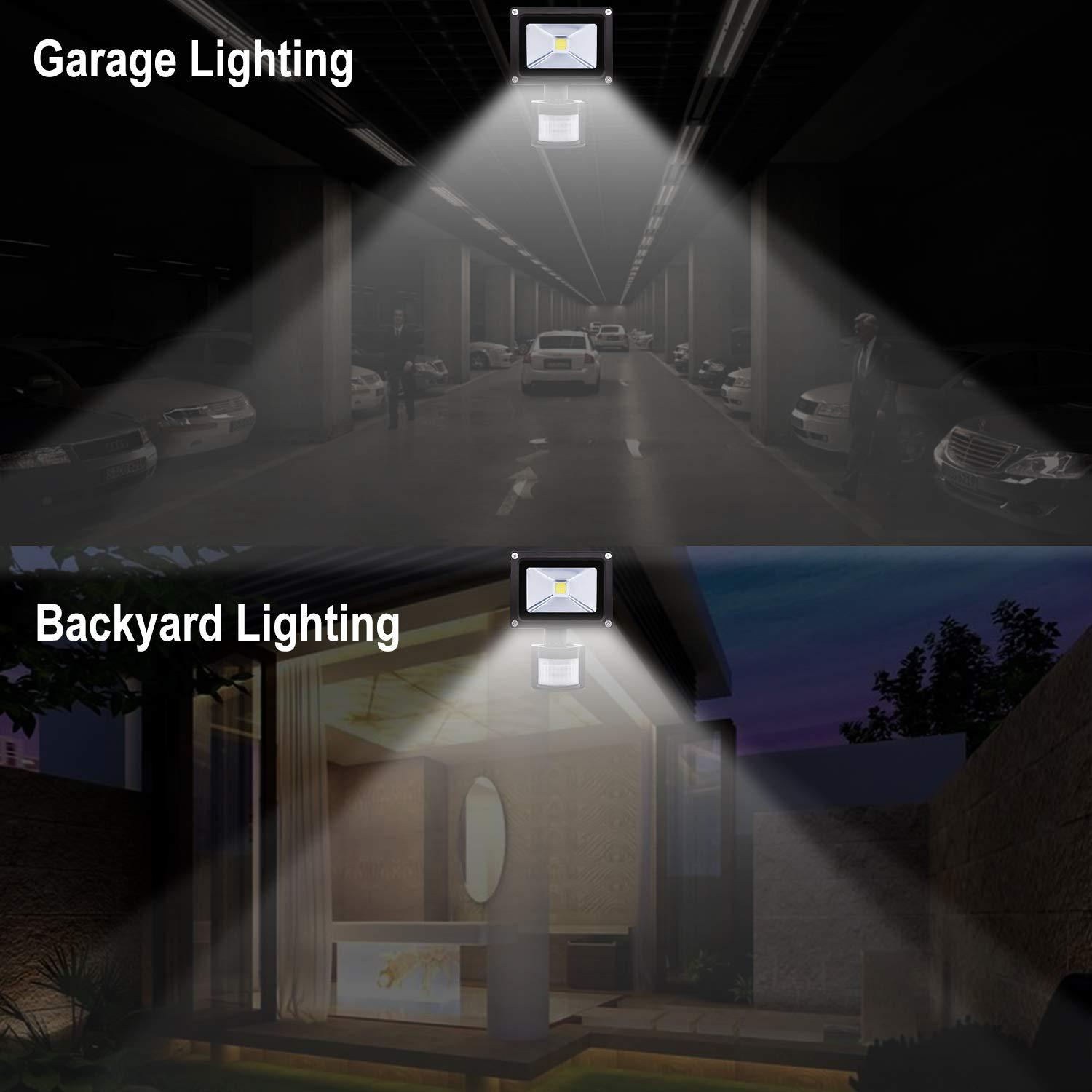 Motion Sensor Flood Lights Outdoor - 10W Induction LED Lamp IP65 Waterproof Spotlight 6500K LED Sensor High Energy Efficiency Durable Materials Daylight White -