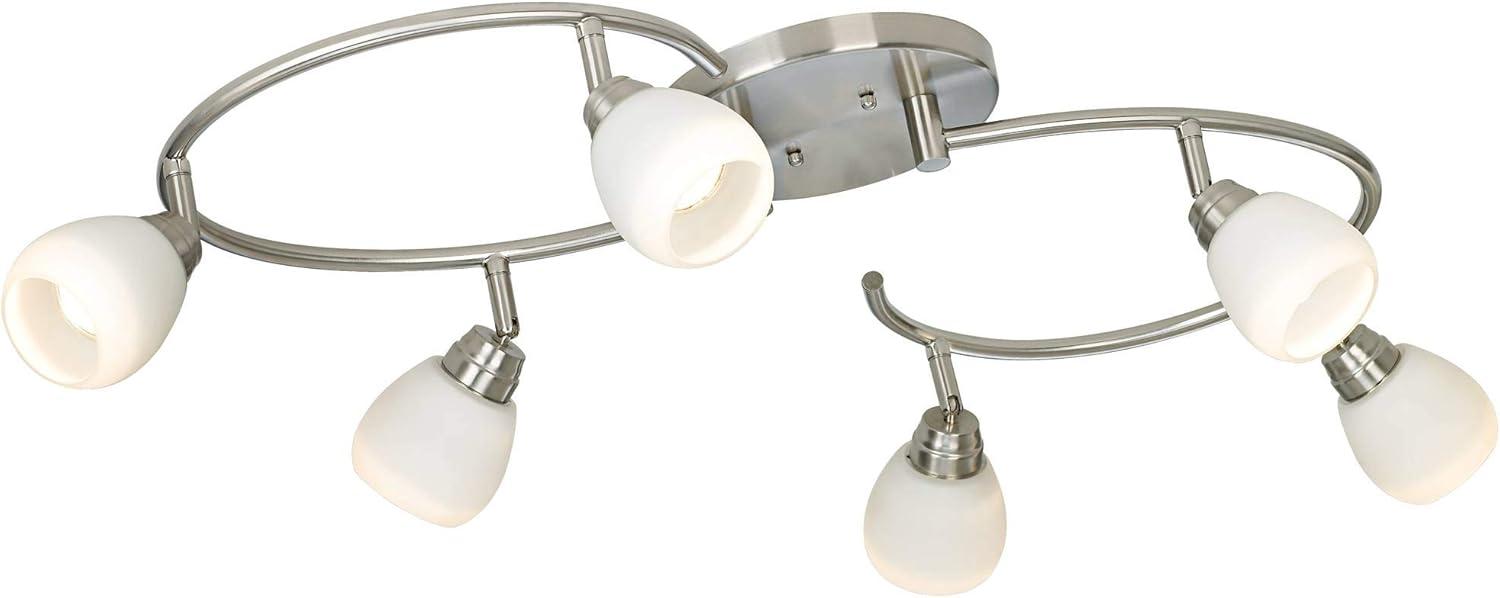 Pro Track Mini S-Wave 6-Head LED Ceiling Track Light Fixture Kit Spot Light GU10 Brushed Nickel Finish White Glass Mid Century Modern Kitchen 38" Wide