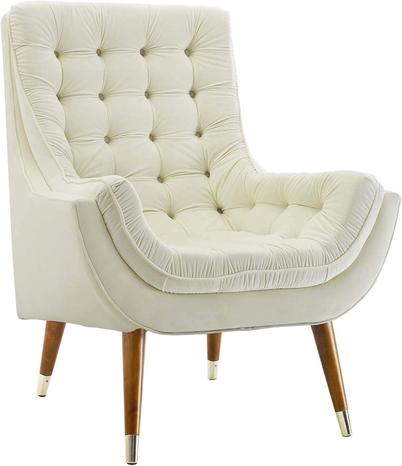 Modway Suggest Tufted Performance Velvet Lounge Chair in Ivory