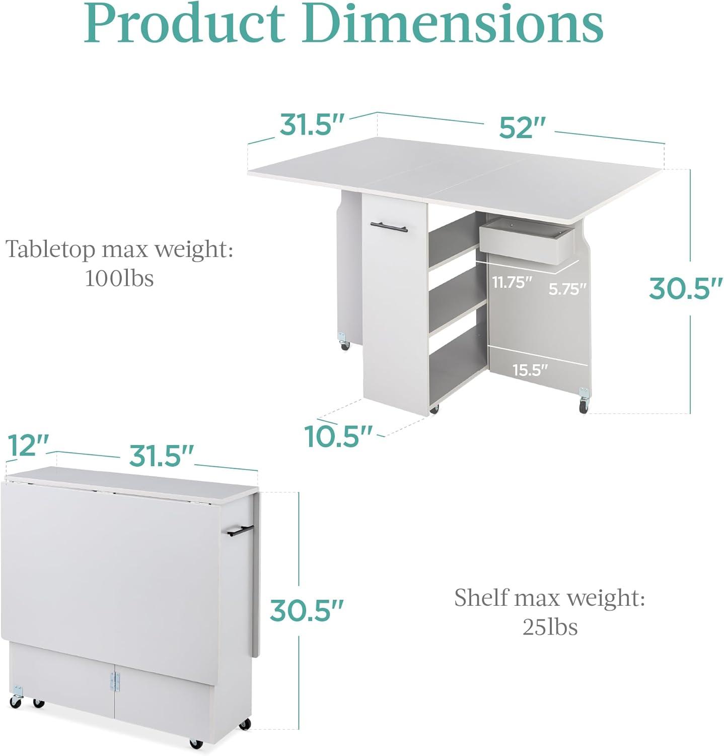 Best Choice Products Multipurpose Folding Table w/ Wheels, 3 Storage Shelves, Cubby, Handle - Cement Gray