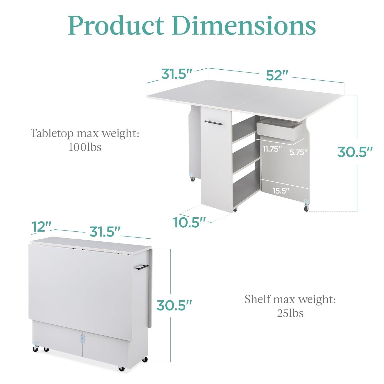 Best Choice Products Multipurpose Folding Table w/ Wheels, 3 Storage Shelves, Cubby, Handle - Cement Gray