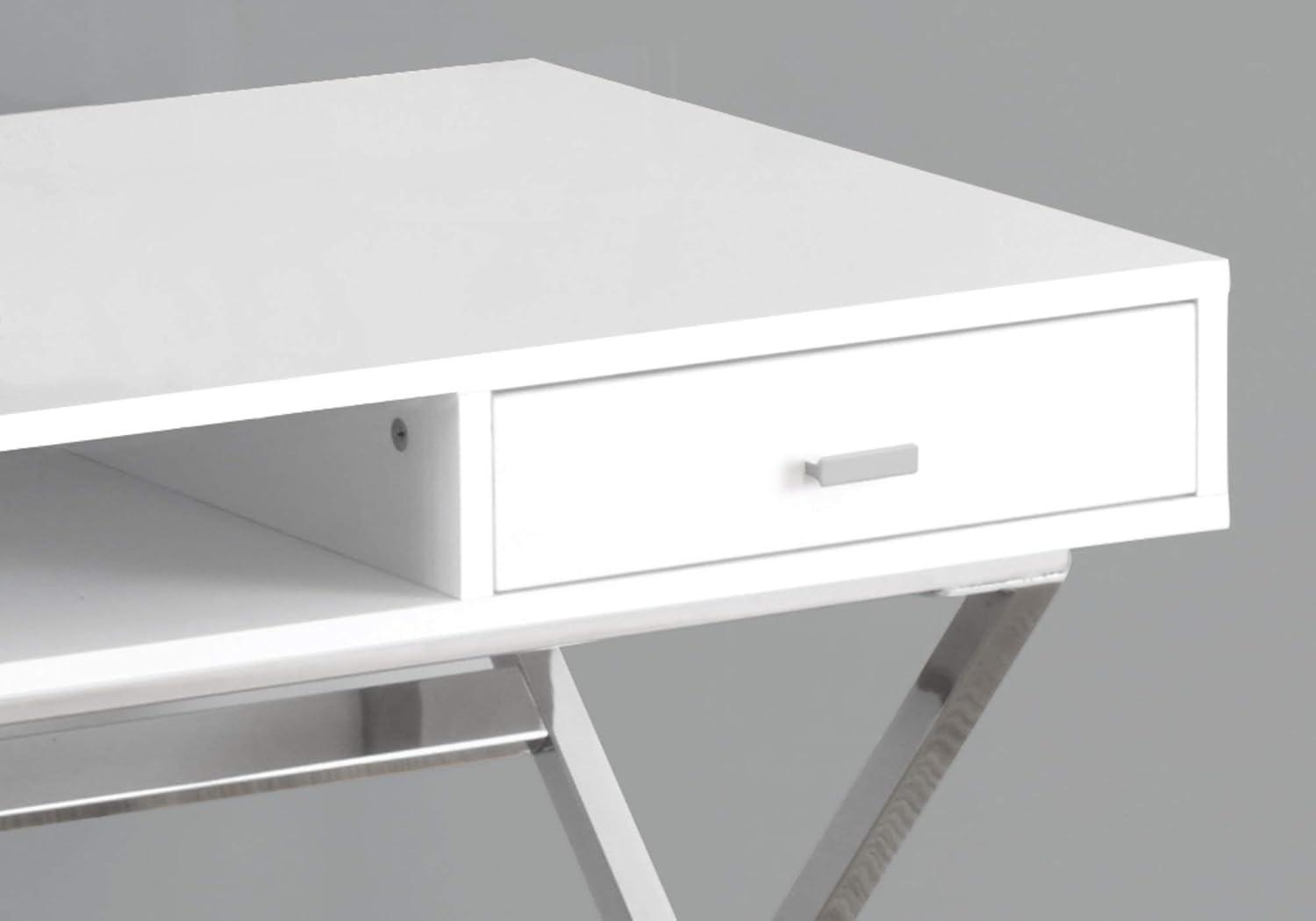 Monarch Computer Desk 48"L / Glossy White / Chrome Metal