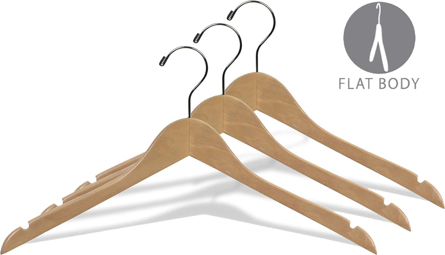 Natural Finish Wooden Hangers with Chrome Hook, 17 Inch