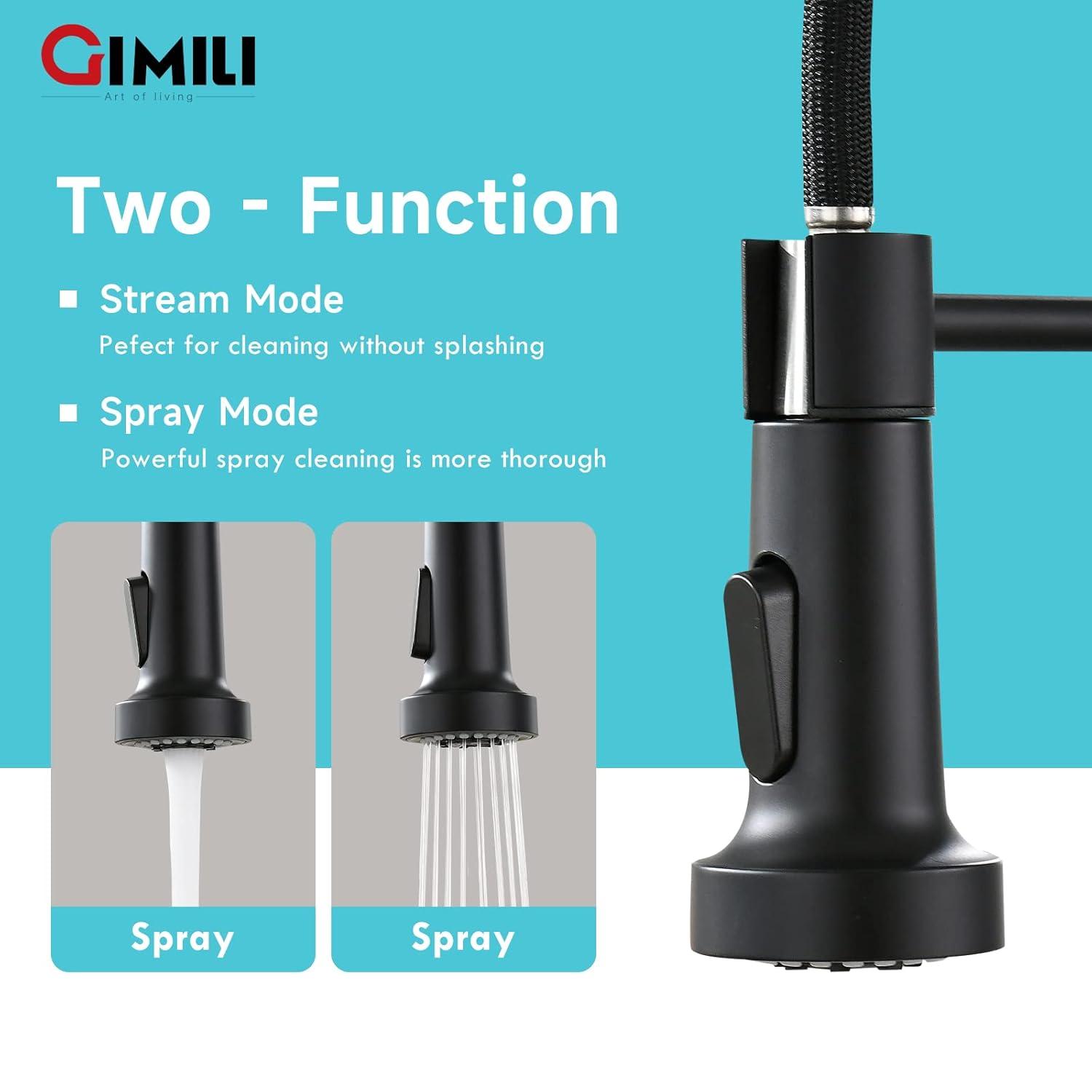 GIMILI Black and Gold Touchless Kitchen Faucet with Pull Down Sprayer Motion Sensor Smart Hands-Free Activated Single Hole Spring Faucet for Kitchen Sink