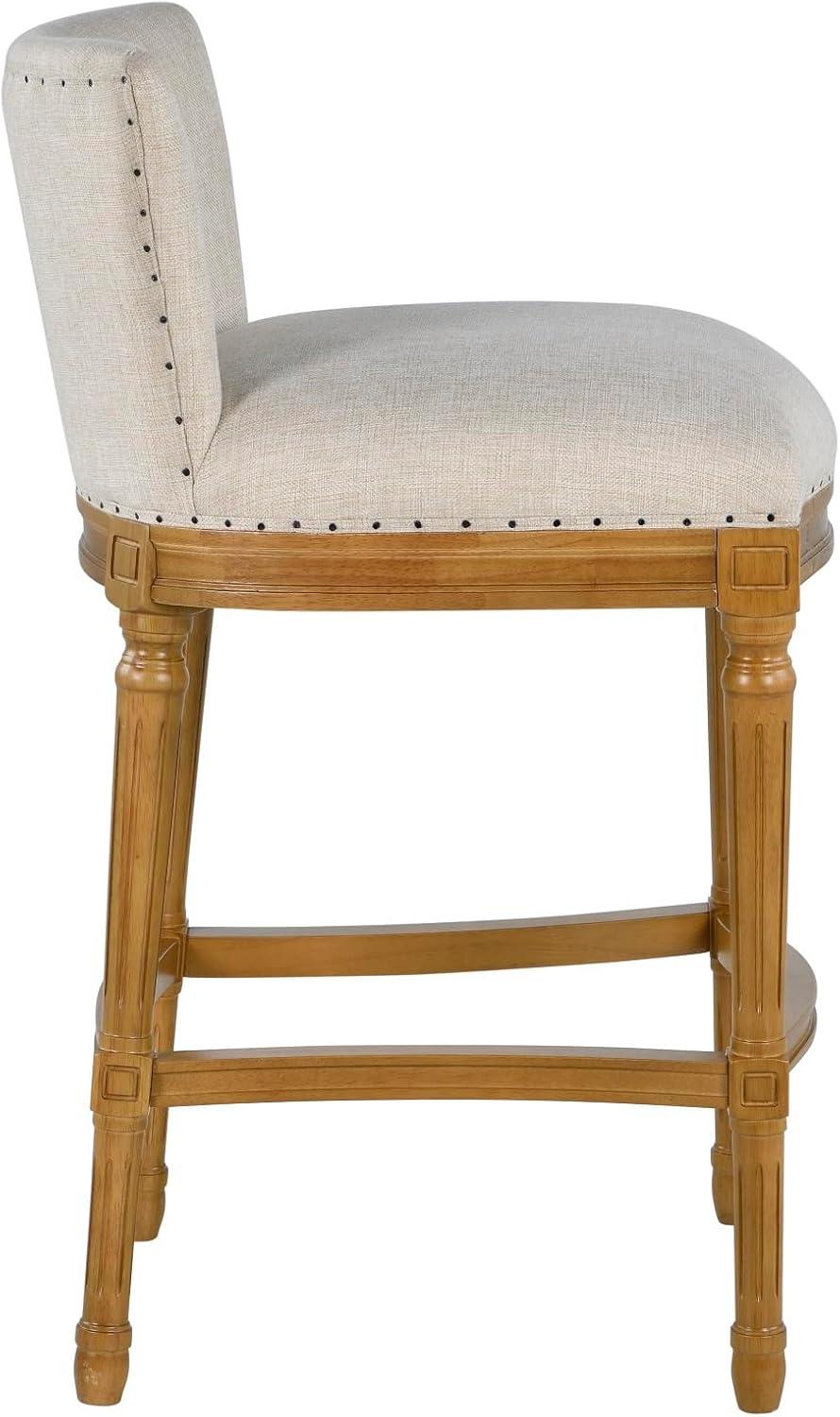 Francesca Tan Linen Cushioned Counter Height Stool with Oak Frame