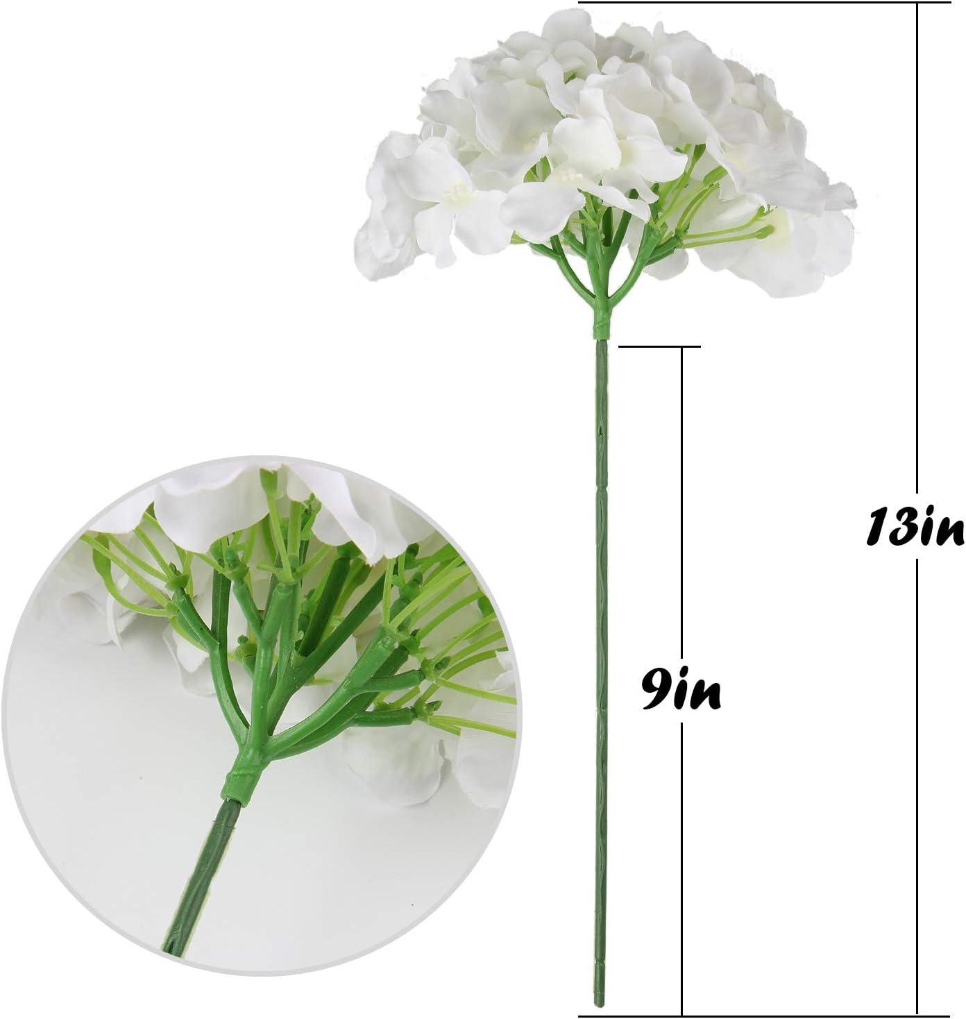 Flojery Silk Hydrangea Heads Artificial Flowers Heads with Stems for Home Wedding Decor,Pack of 10 (White)