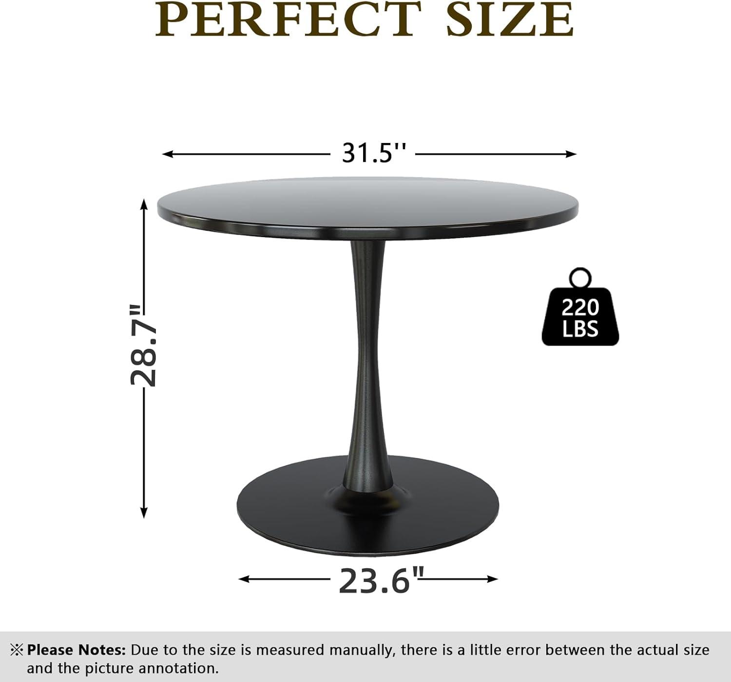 Recaceik Round Dining Table, 31" Elegant Tulip Table Round with MDF Tabletop and Metal Base, Kitchen Living Room Home Office, Black