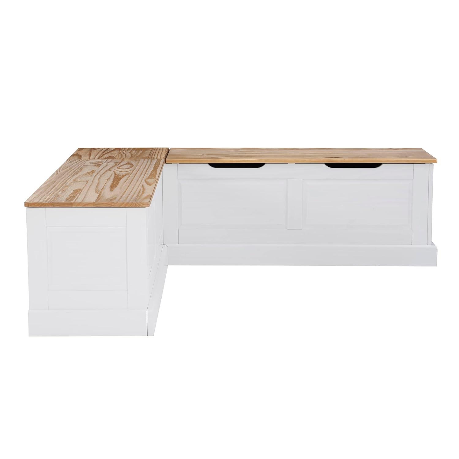 Linon Harris Natural and White Two Tone Backless Corner Breakfast Nook - Nook Only, Table is NOT Included