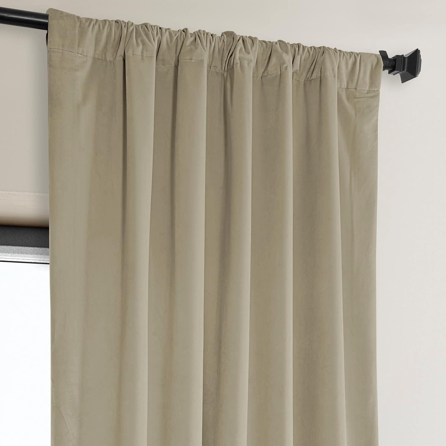 HPD Half Price Drapes Light Beige Heritage Plush Velvet Room Darkening Curtains for Bedroom & Living Room Curtains (1 Panel), Window Curtains 96 inches long, Rod Pocket Curtains & Drapes, 50W X 96L