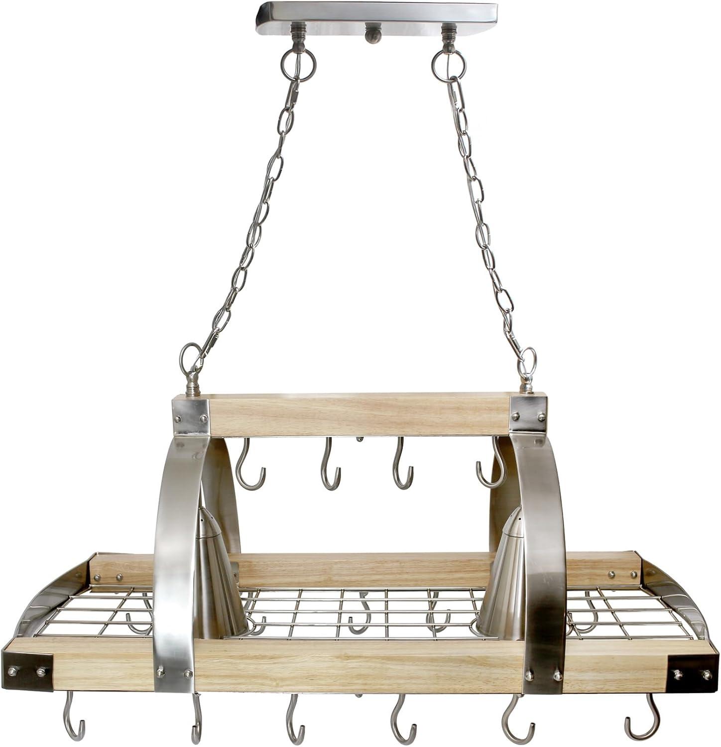 Elegant Designs 2 Light Kitchen Wood Pot Rack with Downlights