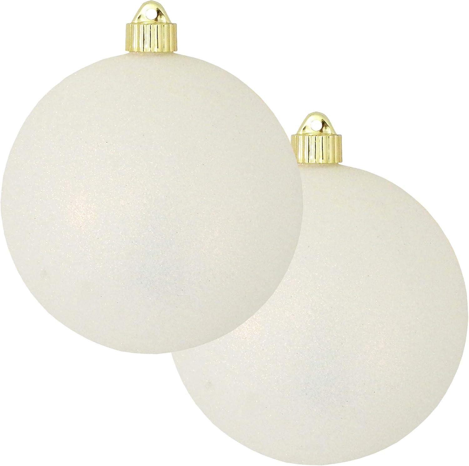 Christmas By Krebs Ornament, Commercial Grade Indoor and Outdoor Shatterproof Plastic, Water Resistant Ball Ornament Decorations (Snowball White Glitter, 6 inch (150mm))