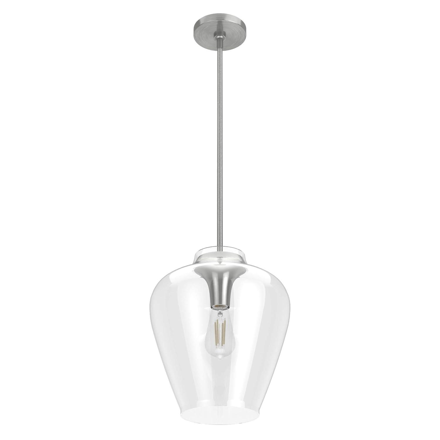 Hunter Fan 1-Light Vidria Pendant Brushed Nickel: Modern Glass Ceiling Fixture, UL Listed, Adjustable Height
