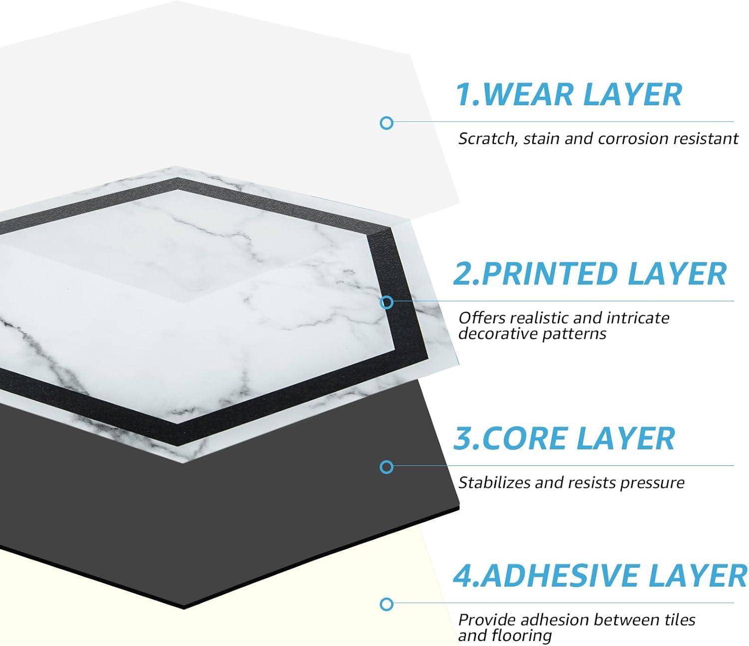 Hexagon White Marble Self-Adhesive Vinyl Floor Tiles