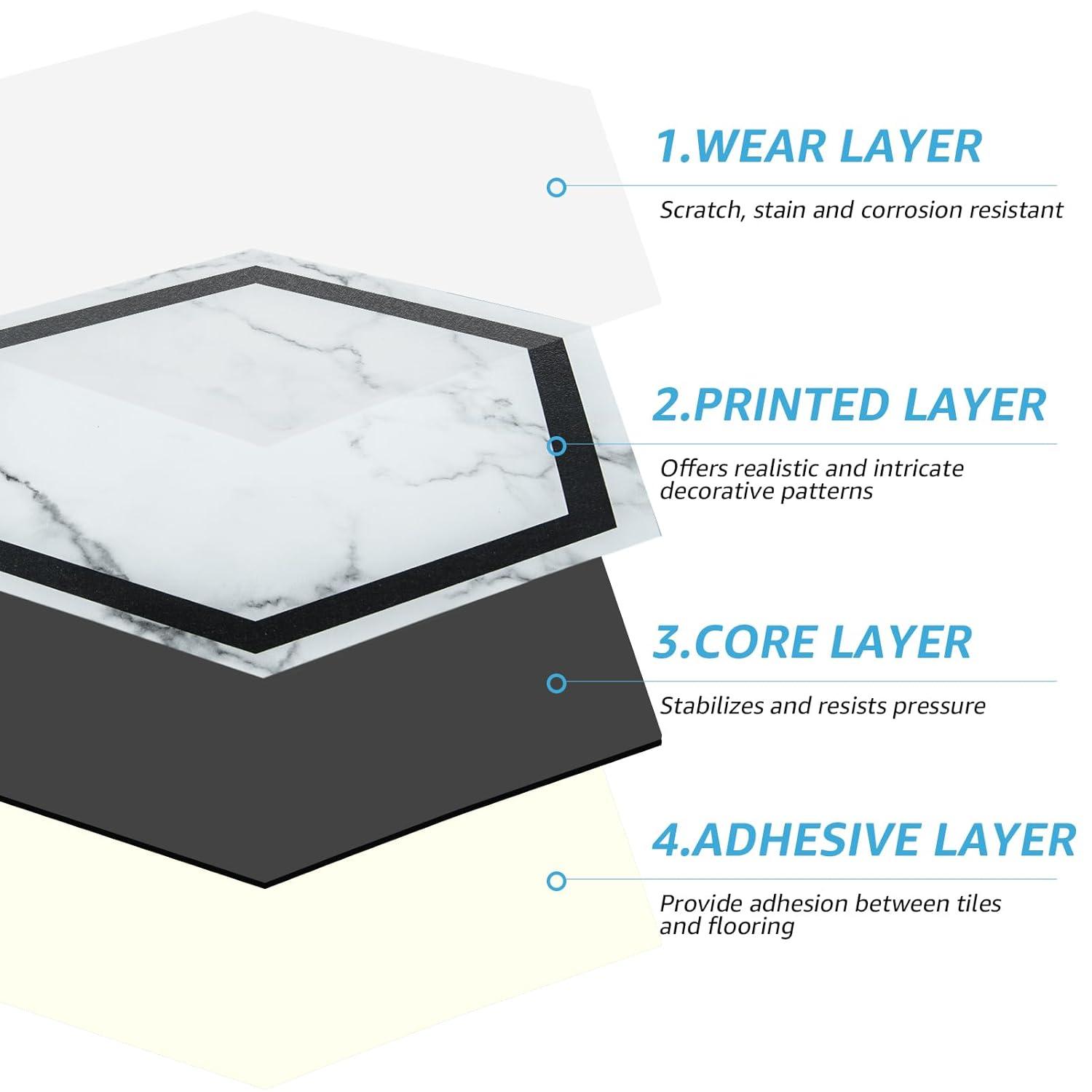 Hexagon White Marble Self-Adhesive Vinyl Floor Tiles