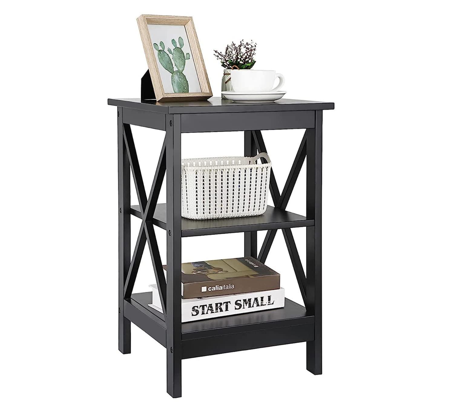 Nightstand Sofa Side Table End Table with 3-Tier Storage Shelf for Living Room, Bedroom, Office, Apartment, Easy Assembly, Black