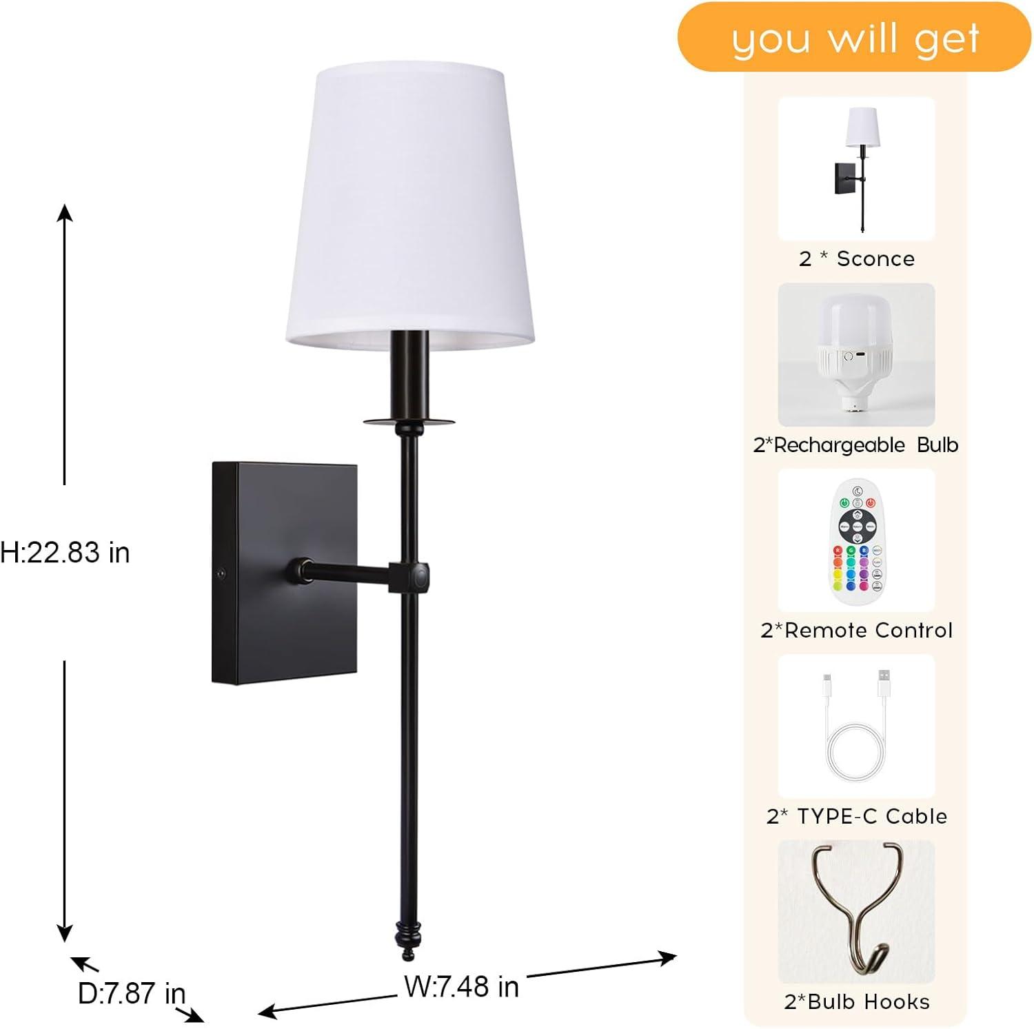 Battery Operated Black Wall Sconce Set Of 2,not Hardwired Fixture Wireless Wall Light ,dimmable Picture Sconces Cordless ,Easy To Install Battery Powered Lamp,for Bedroom, Lounge, Farmhouse Gallery