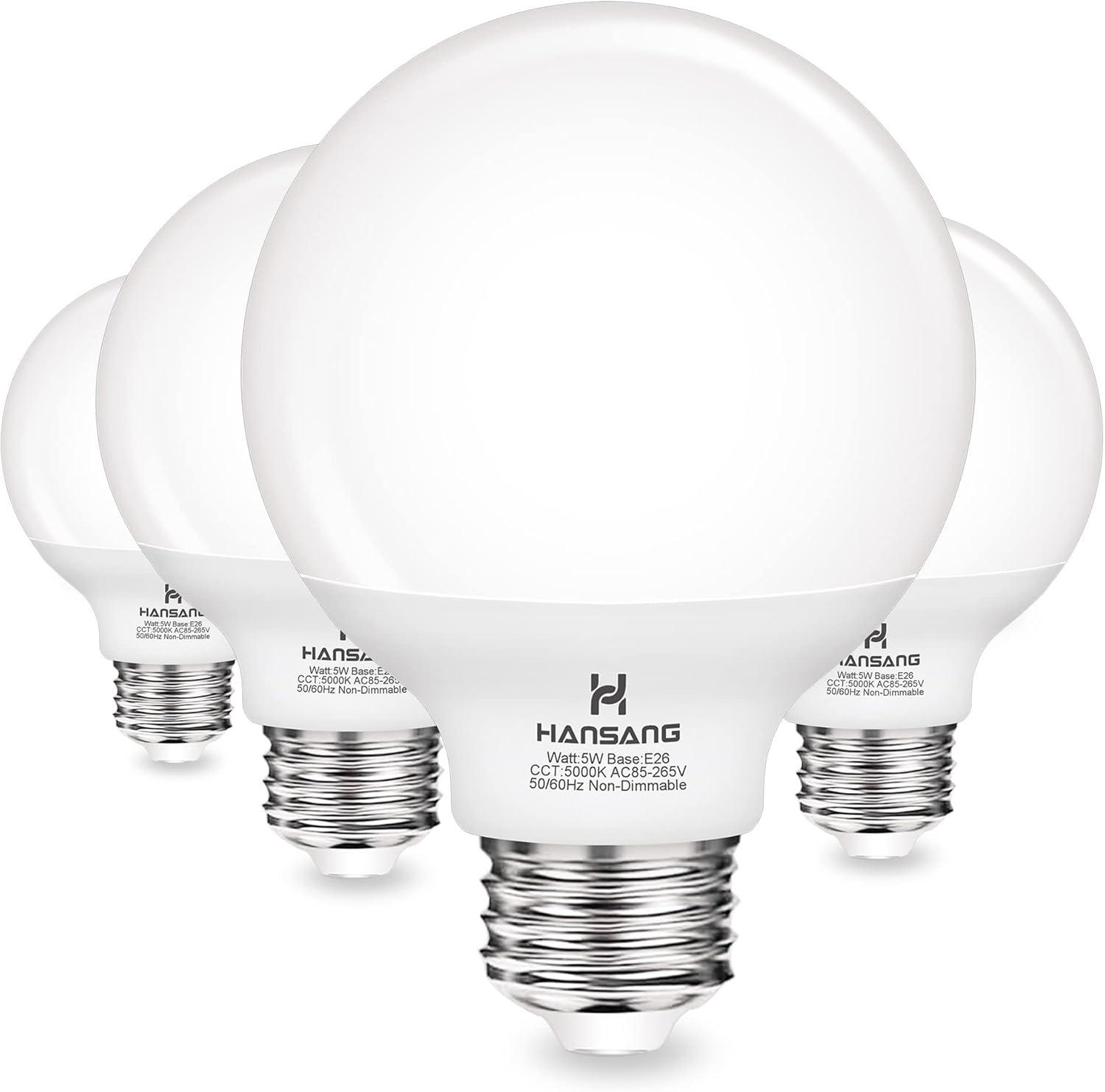 Hansang White G25 LED Globe Light Bulbs, 60W Equivalent