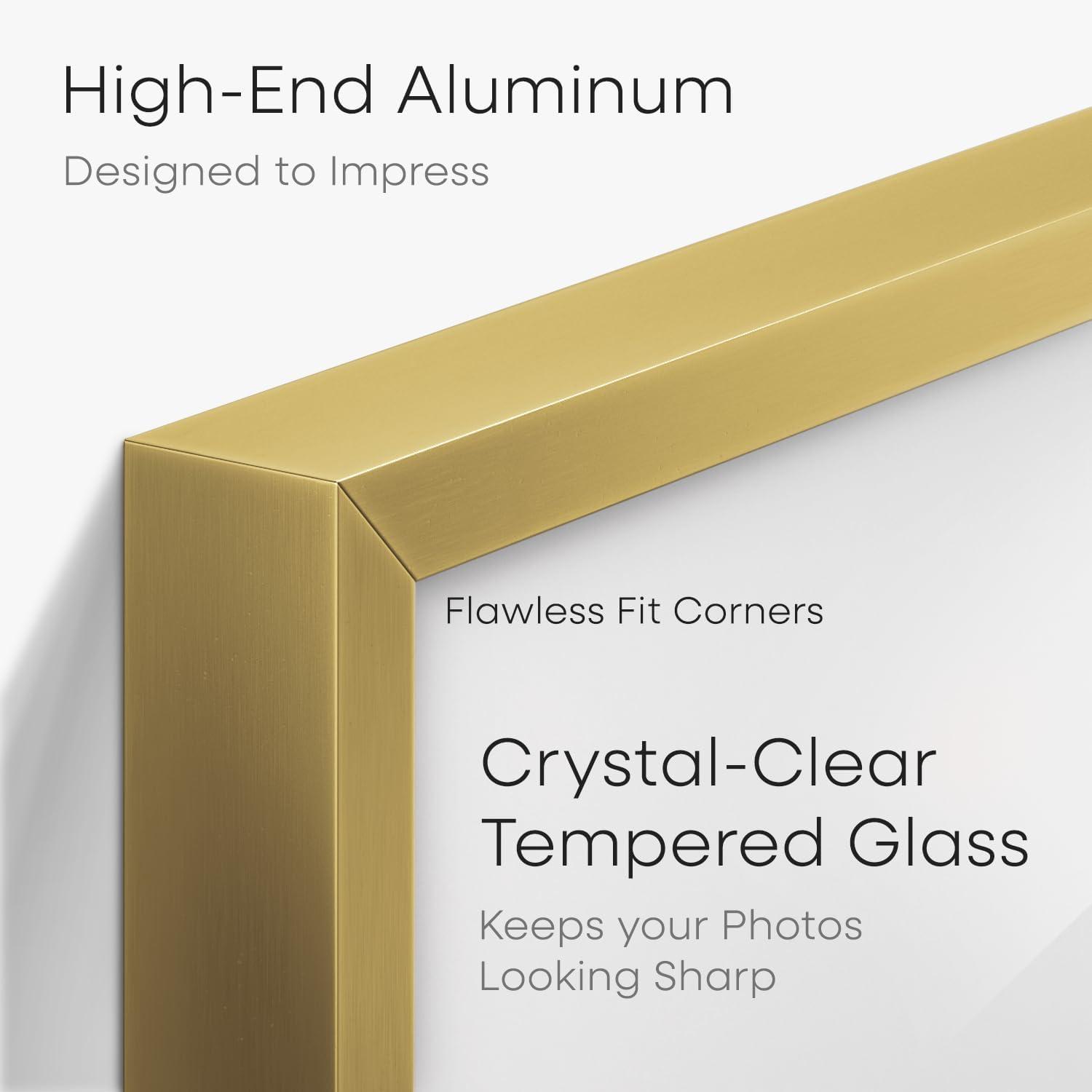 8x10 Frame Gold Picture Frame - Complete Modern Photo Frame Includes UV Acrylic Shatter Guard