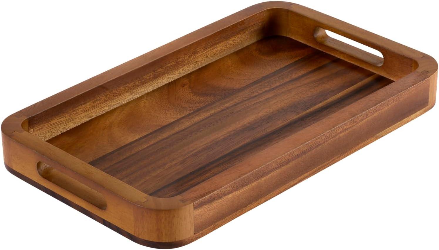 Medium Rectangular Acacia Wood Serving Tray with Handles