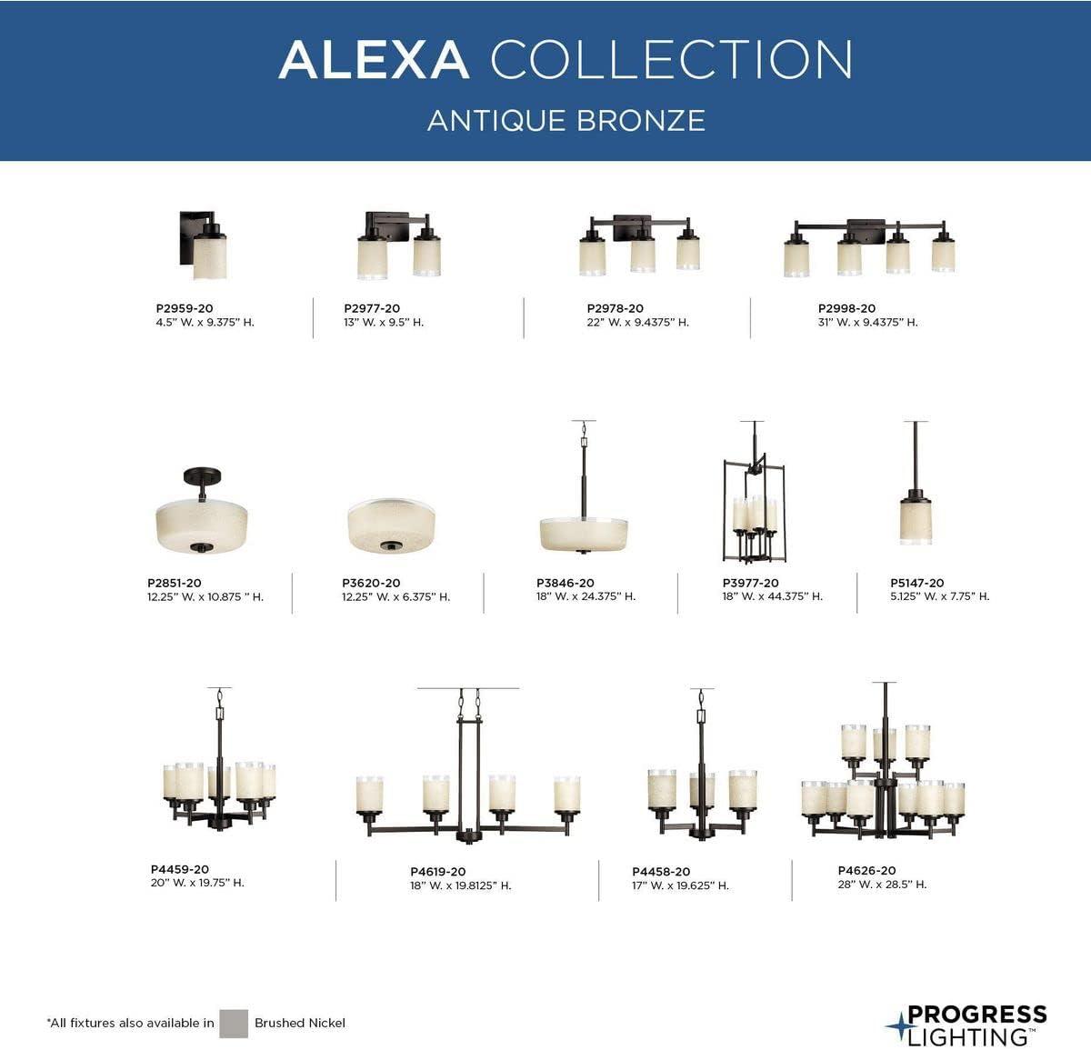 Progress Lighting Alexa Collection 2-Light Bath Fixture, Antique Bronze, White Linen Glass Shade