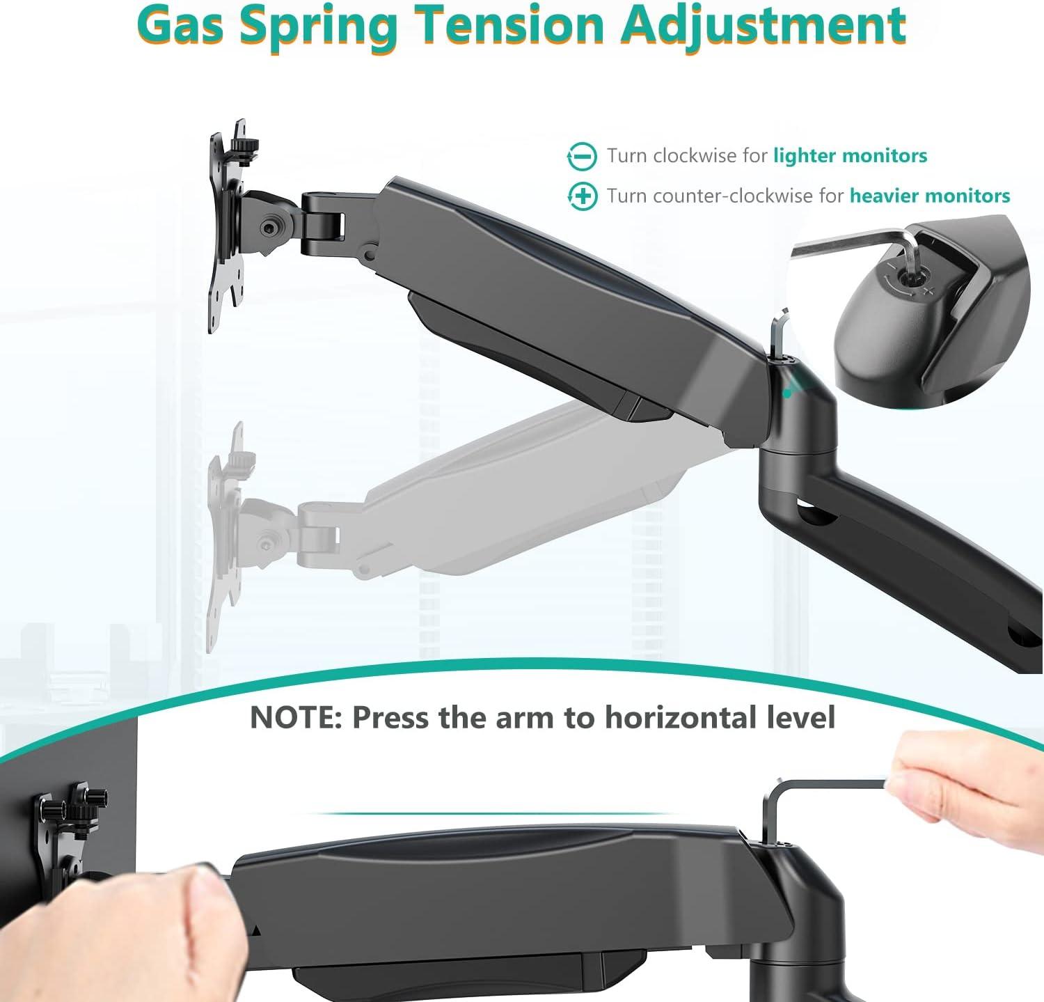 Black Dual Monitor Wall Mount with Gas Spring Arm for 27-32 Inch Screens