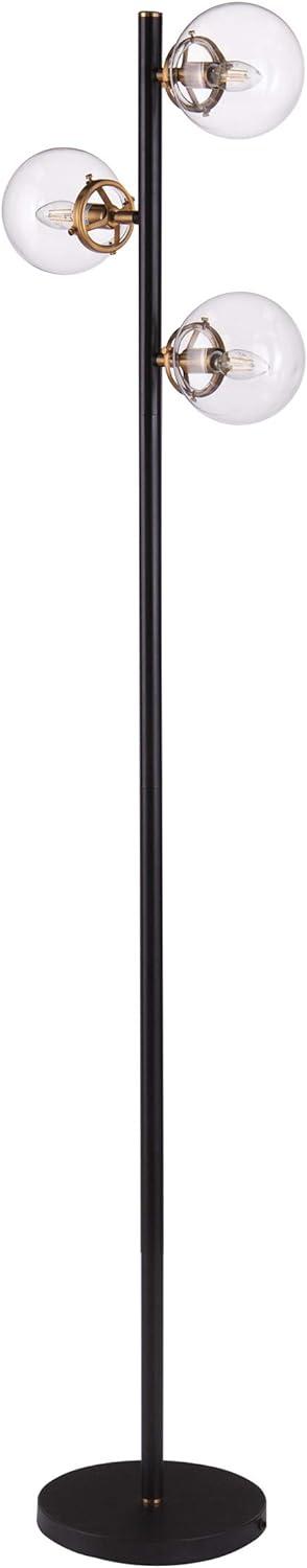 Boltonly Black and Gold 3-Light Floor Lamp with Glass Globes